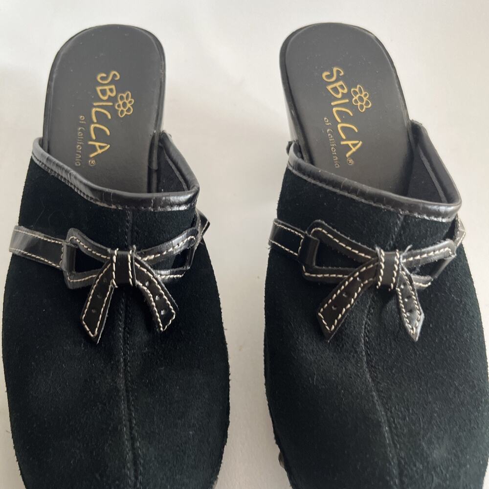 Y2K VTG ? Sbicca of California Black Suede Bow Clogs Women’s 6.5 M - Picture 4 of 14